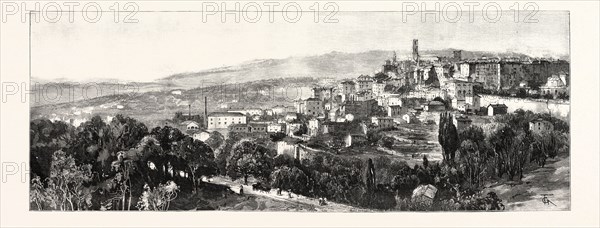 THE QUEEN'S VISIT TO THE SOUTH OF FRANCE: GENERAL VIEW OF GRASSE. The Town is situated in a perfect flower-garden. Perfumers from all parts of the World come here for their Essences.