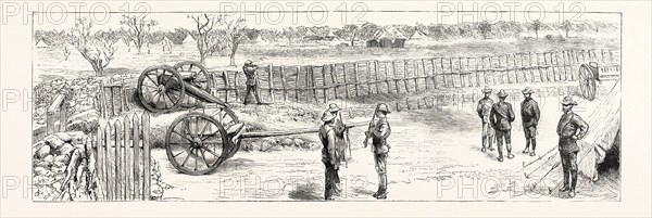 THE FIGHTING BETWEEN PORTUGUESE AND BRITISH SOUTH AFRICA CO.'S TROOPS IN SOUTH AFRICA, INCIDENTS DURING THE COMPANY'S EXPEDITION TO MASHONALAND: THE INTERIOR OF THE MATLAPUTLA FORT, MACLOUTSIE RIVER, BECHUANALAND