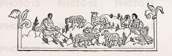 MAY was called "Trimilki," because then they began to milk the kine three times in the day. In this woodcut shepherds are watching over the ewes and lambs. May-day was the great rural festival of the English, and was celebrated with pomp and rejoicing.