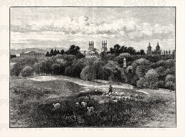EDINBURGH: WATSON'S, ORPHANS', AND STEWART'S HOSPITALS, FROM DRUMSHEUGH GROUNDS, 1859