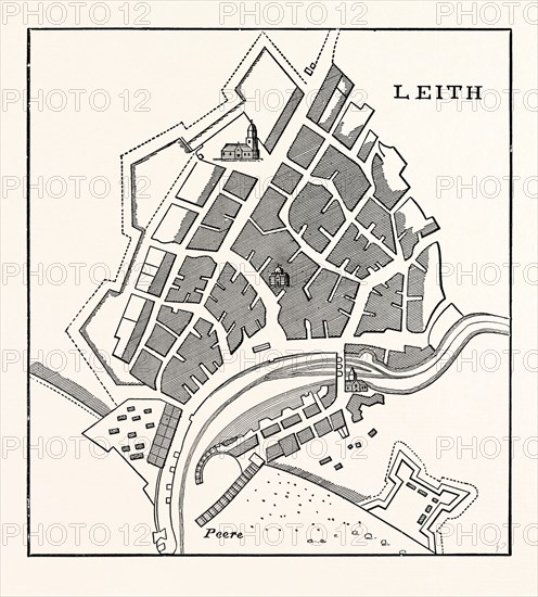 EDINBURGH: PLAN OF LEITH, SHOWING THE EASTERN FORTIFICATIONS. (Facsimile after Greenville Collins' "Great Britain's Coasting Pilot," London, 1693.)