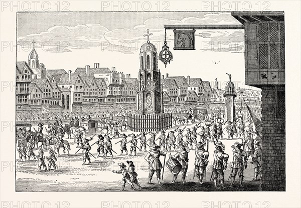 ANCIENT VIEW OF CHEAPSIDE, LONDON, Showing the procession of Mary de Medicis