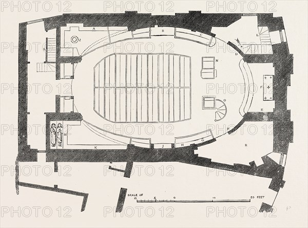 GROUND PLAN OF THE MODERN CHURCH OF ST. MARTIN OUTWICH, DEMOLISHED 1874, LONDON