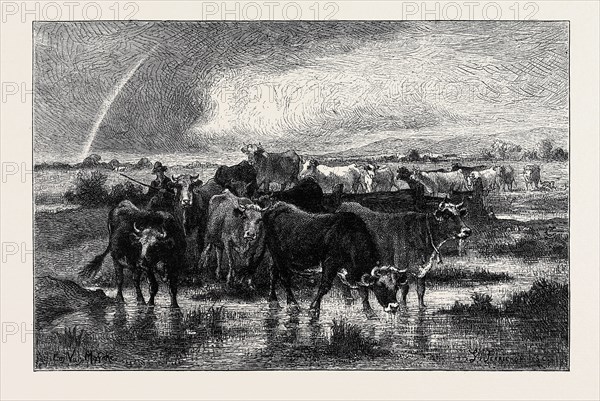 A VILLAGE HERD OF CATTLE IN NORMANDY, BY VAN MARCKE