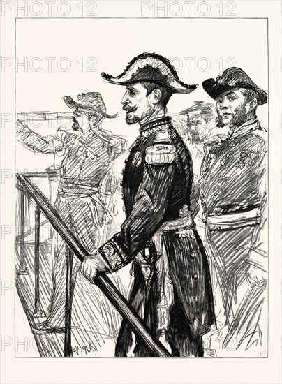 THE VISIT OF THE FRENCH FLEET: ADMIRAL GERVAIS ON THE BRIDGE OF THE "MARENGO"