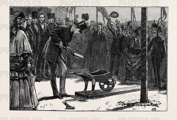 PRINCE ARTHUR TURNING THE FIRST SOD OF THE HYTHE AND SANDGATE RAILWAY