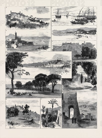 SKETCHES AT CANNES: 1. Cannes from Hill on West Side; 2. The Quay; 3. St. Raphael, near FrÃƒÂ©jus; 4. Beach at Cannes; 5. Old Cemetery; 6. Town of Cannes, from La Croisette; 7. La Bocca; 8. Villa St. George; 9. Cannes and The ÃƒÅ½le Ste. Marguerite; 10. Vallombrosa Gardens; 11. View from the Old Cathedral