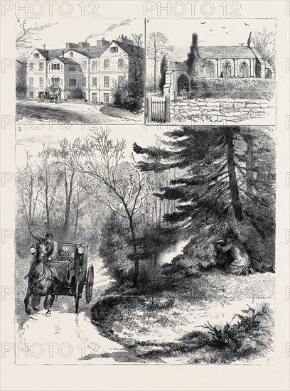 IRELAND, THE ASSASSINATION OF MRS. HENRY SMYTHE: 1. Barbavilla House, Westmeath, Residence of Mr. W. Barlow Smythe; 2. Collinstown Church, where Mrs. Henry Smythe had attended Divine Service; 3. The Avenue, Barbavilla House, where the Murder was Committed