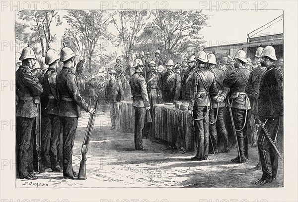 THE LATE ZULU WAR: DISTRIBUTION OF MEDALS TO THE FIFTY-EIGHTH REGIMENT AND THE NATAL TROOPS AT MARITZBURG BY SIR EVELYN WOOD