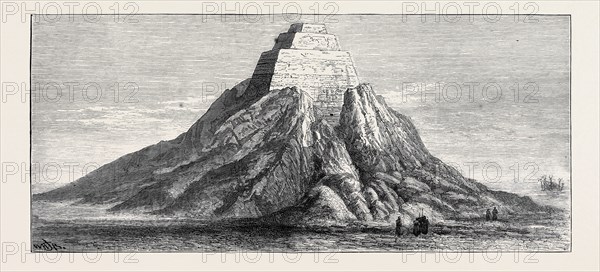 THE PYRAMID OF MEYDOON, OPENED BY PROFESSOR MASPERO, DECEMBER 13, 1881, VIEW FROM THE NORTH SHOWING THE NEWLY DISCOVERED ENTRANCE