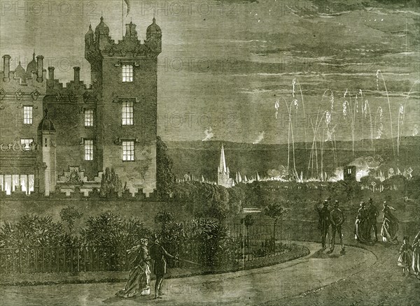 Kelso; Castle; 1867; U.K.; The Queen's visit to the scottish border; The fireworks and beacon fires viewed from Floors Castle; Great Britain