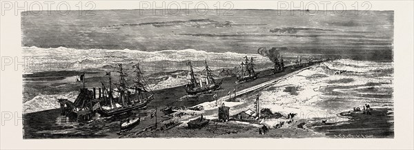 VIEW ON THE SUEZ CANAL,  Egypt, engraving 1879