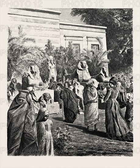 COURT OF THE MUSEUM OF ANTIQUITIES AT BOOLAK.  Egypt, engraving 1879