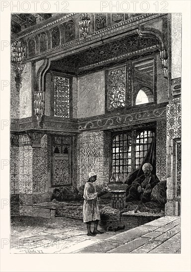 RECESS IN THE KA'AH OF THE SHEIKH EL-MAHDEE.  Egypt, engraving 1879