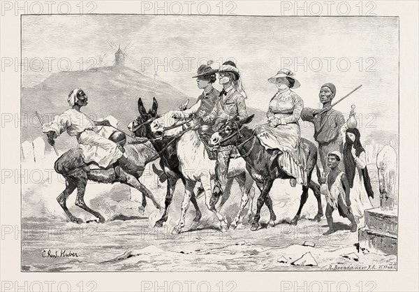 TOURISTS. Egypt, engraving 1879