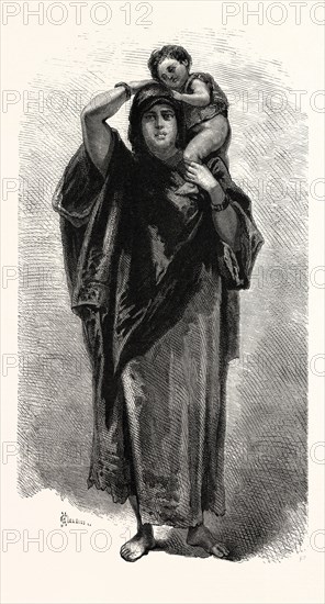 fellah woman of Karnak. Egypt, engraving 1879