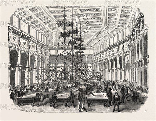 The Grand Cafe Parisien on the Boulevard Saint-Martin, Paris, France. engraving 1855