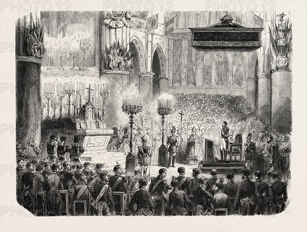 Te Deum sung in the church of the Notre-Dame, in thanksgiving for the capture of Sevastopol, 1855. Paris, France. Engraving