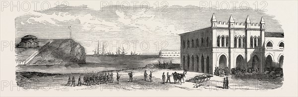 Artillery Bay, near Fort Saint-Nicolas, Sevastopol. The Crimean War, 1855. Engraving