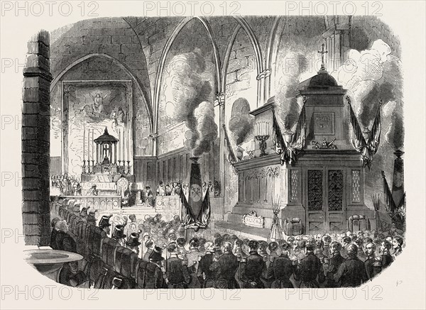 Celebration at Toulon, November 7, a memorial service in honor of the Dead soldiers in the Crimea, 1855. Engraving