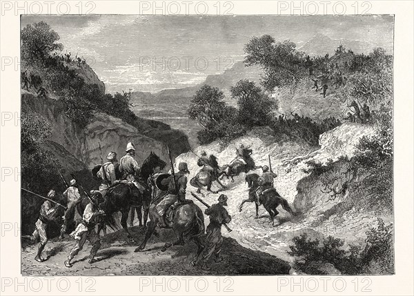 PARLEY WITH BHEELS IN THE BEECHWARRA PASS. Parley is a discussion or conference, especially one between enemies over terms of a truce or other matters. BHEELS, a tribe from Central India