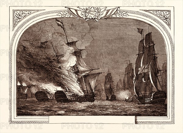 BATTLE OFF CABARELA POINT, (ADMIRAL SIR J. SAUMAREZ), JULY 12TH, 1801. DESTRUCTION OF THE REA CARLOS AND SAN HERMENEGILDO. James Saumarez, 1st Baron de Saumarez (1757  1836), admiral of the Royal Navy.