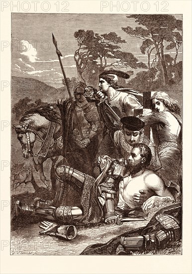 THE DEATH OF MARMION. (SCOTT.) PAINTED BY EDWARD ARMITAGE. Marmion is an epic poem by Walter Scott about the Battle of Flodden Field (1513).