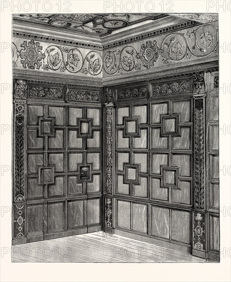 Wainscot and Pargetry, Carbrooke Hall, a historic house in Sheffield, England. UK, britain, british, europe, united kingdom, great britain, european