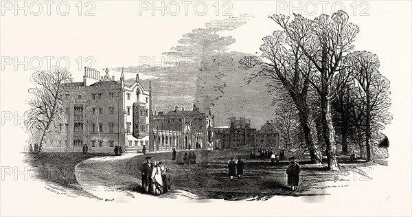 THE CAMBRIDGE CHANCELLORSHIP ELECTION: ST. JOHN'S COLLEGE (EARL POWIS'S) FROM THE GARDEN, UK, 1847