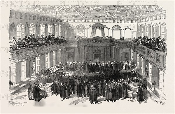 THE CAMBRIDGE CHANCELLORSHIP ELECTION: INTERIOR OF THE SENATE HOUSE. THE ELECTION. UK, 1847