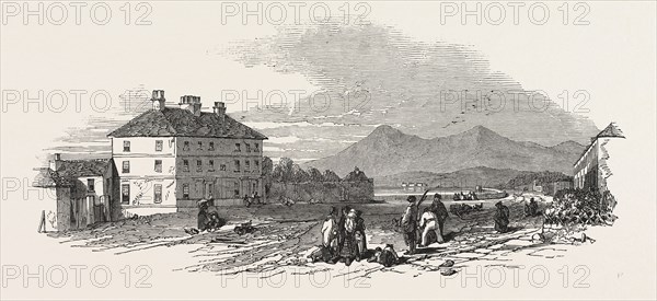 THE VILLAGE OF DUNDRUM. MOURN MOUNTAINS IN THE DISTANCE. 1846