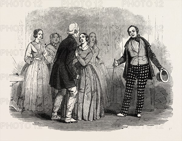 SCENE FROM THE NEW COMEDY OF "LOOK BEFORE YOU LEAP; OR, WOOINGS AND WEDDINGS," AT THE HAYMARKET THEATRE, LONDON, UK, 1846