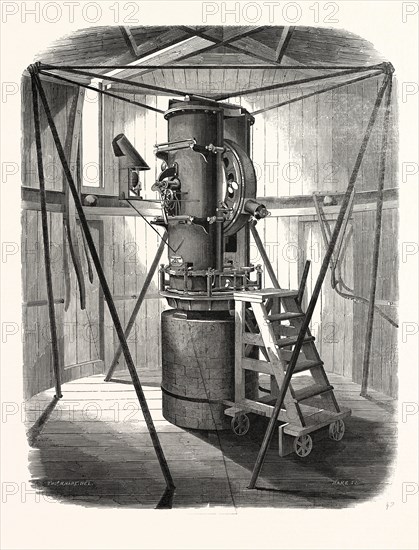 PERSPECTIVE VIEW OF THE ALTITUDE AND AZIMUTH INSTRUMENT AT THE ROYAL OBSERVATORY, GREENWICH, LONDON, UK, 1847