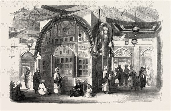 TOMB OF A MUSSULMAN; INTERIOR OF THE TOMB OF THE FATHER OF SHEIK IMAUM-OO-DEEN, LATE GOVERNOR OF CASHMERE UNDER SHERE SINGH, 1858