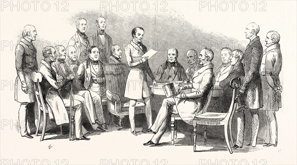 HER MAJESTY'S CABINET MINISTERS: MR. MACAULEY, EARL GREY, SIR GEORGE GREY, MR. CHARLES WOOD, LORD MORPETH, LORD COTTENHAM, THE MARQUIS OF CLANRICARDE, LORD CAMPBELL, LORD JOHN RUSSELL, THE MARQUIS OF LANDSDOWNE, MR. LABOUCHERE, LORD PALMERSTON, LORD MINTO, THE EARL OF AUCKLAND, THE EARL OF CLARENDON, SIR JOHN CAM HOBHOUSE. 1846