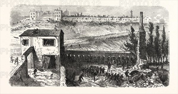 Franco-Prussian War: View of the soap factory in Le Bourget during their occupation 11-3 clock in the afternoon on October 29, 1870 by the franctireurs of the press and Friends of France