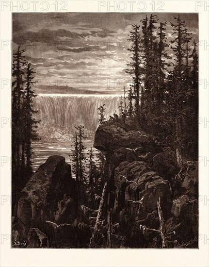 THE FALLS OF NIAGARA, BY Gustave Doré. Dore, 1832 - 1883, French. Engraving for Atala by Chateaubriand. 1870, Art, Artist, romanticism, colour, color engraving