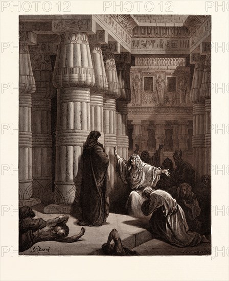 THE EGYPTIANS URGE MOSES TO DEPART, BY GUSTAVE DORE