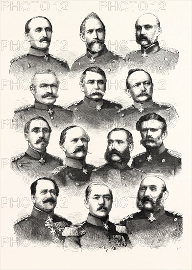 FRANCO-PRUSSIAN WAR: GERMAN COMMANDERS: ALVENSLEBEN, 3rd CORPS; BOSE 11th CORPS; Von Goeben, 8th CORPS; von Zastrow, 7th CORPS; TUMPLING, 6th CORPS; ALVENSLEBEN, 4th CORPS; PRINCE AUG. WURTEMBERG, ALBERT, ROYAL PRINCE OF SAXONY, 12 CORPS, DE Voigts-Rhetz 10th CORPS; Kirchbach fifth CORPS; Fransecky, 2nd CORPS; Manteuffel, 1r CORPS; Manstein, 9th CORPS, ENGRAVING 1870