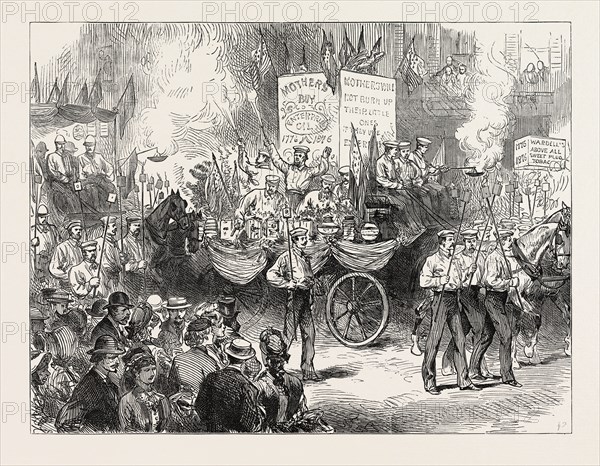 THE CENTENNIAL CELEBRATION OF AMERICAN INDEPENDENCE: TORCHLIGHT PROCESSION IN PHILADELPHIA. 4TH OF JULY, 1876