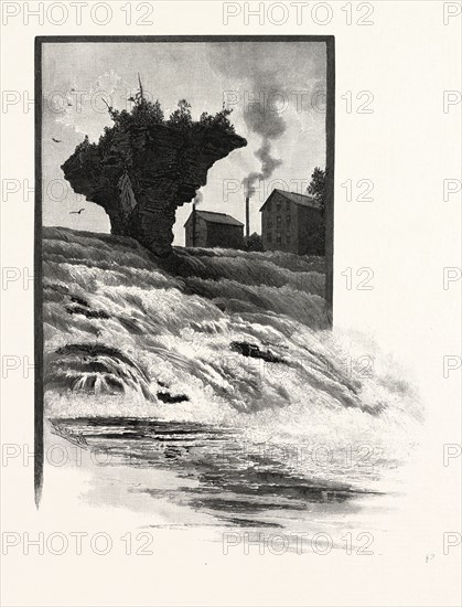 ISLET ROCK, FALLS OF ELORA, CANADA, NINETEENTH CENTURY ENGRAVING