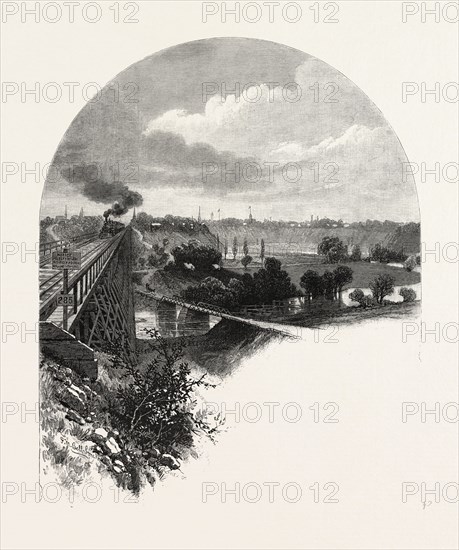 ST. THOMAS, FROM KETTLE CREEK BRIDGE, CANADA, NINETEENTH CENTURY ENGRAVING