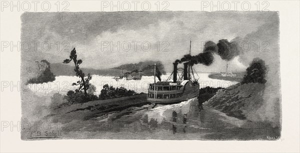 LONG SAULT RAPIDS, FROM THE CANAL, EASTERN ONTARIO, CANADA, NINETEENTH CENTURY ENGRAVING