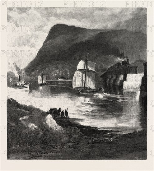 BELOEIL MOUNTAIN, FROM RICHELIEU RIVER, CANADA, NINETEENTH CENTURY ENGRAVING