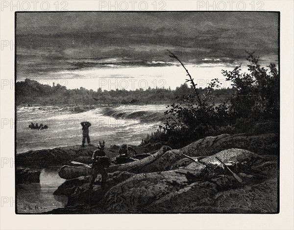 SEA RIVER FALLS, NELSON RIVER, CANADA, NINETEENTH CENTURY ENGRAVING