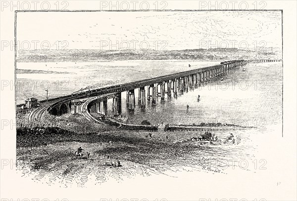 THE NEW TAY VIADUCT, FROM THE SOUTH, UK.  The Firth of Tay (Scottish Gaelic: Linne Tatha) is a firth in Scotland between the council areas of Fife, Perth and Kinross, the City of Dundee and Angus, into which Scotland's largest river in terms of flow, the River Tay empties.