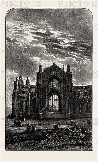 MELROSE ABBEY: THE EAST WINDOW. Melrose Abbey is a Gothic-style abbey in Melrose, Scotland. It was founded in 1136 by Cistercian monks, on the request of King David I of Scotland. It was headed by the Abbot or Commendator of Melrose. UK