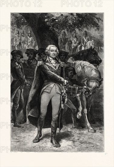 WASHINGTON TAKING COMMAND. JOHN S. DAVIS. George Washington (1732â€ì1799), military general and first President of the United States of America, USA