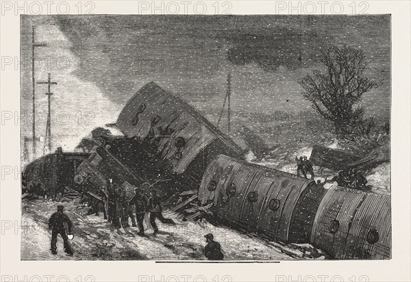 THE DOUBLE COLLISION ON THE GREAT NORTHERN RAILWAY, NEAR HUNTINGDON: SCENE AFTER THE FINAL CATASTROPHE, ENGRAVING 1876, UK, britain, british, europe, united kingdom, great britain, european