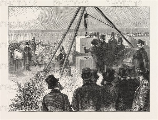 LAYING THE FOUNDATION STONE OF THE EAST LONDON SYNAGOGUE EAST LONDON SYNAGOGUE STEPNEY GREEN ON MONDAY APRIL 17TH 1876 ENGRAVING 1876 UK